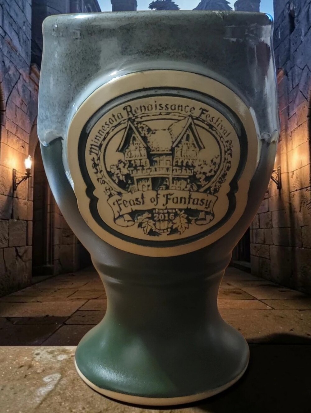 2016 Minnesota Renaissance Festival Feast of Fantasy Green Ceramic Wine Goblet